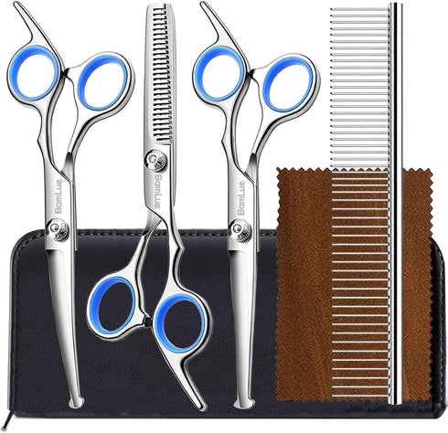6 in 1 Professional Stainless Steel 4CR Safety Round Tip Dog Grooming Scissors, Anti-Rust Shears Cat Grooming Scissors Pet Kit, Thinning Straight ...
