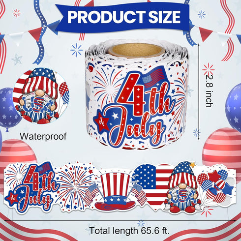 4th of July Bulletin Board Border, 65.6Ft Red Blue White Patriotic Borders for Bulletin Board Patriotic Gnome Star Trim Border Roll for Independen...