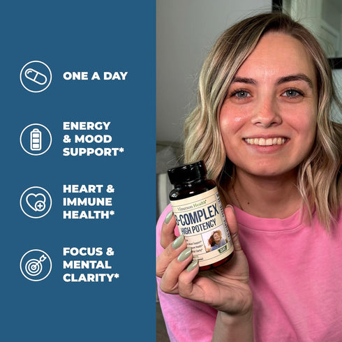Vitamin B Complex with Vitamin B12, Niacin, Vitamin B2, Vitamin B6, Folic Acid 400mcg. B Complex Vitamins for Women & Men. Aids Mood, Energy, Nerv...