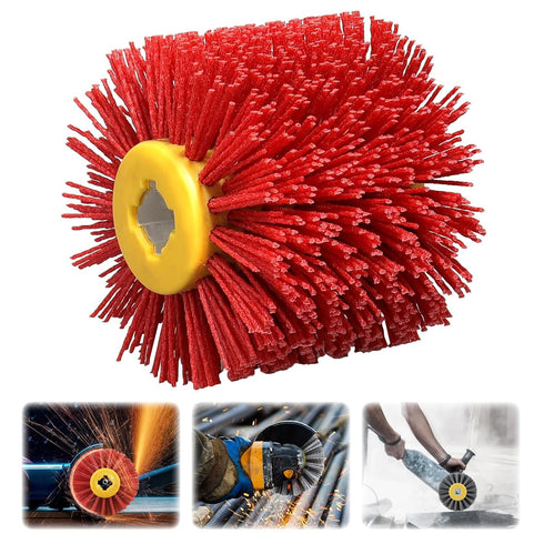 Abrasive Nylon Wire Drawing Wheel Drum Brushes, 80 Grit 120x100mm Wheel Drum Burnishing Tool Polishing Brush Wooden Wheels for Wood Furniture Work...