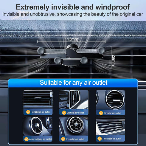 Car Vent Phone Mount,Invisible Rotatable Air Vent Mount Car Phone Holder 360°Anti-Shake Universal Phone Mount,Car Dashboard & Never Blocking Air V...