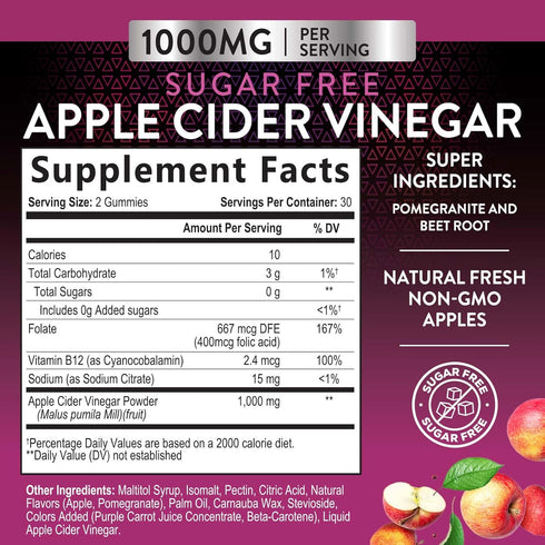 Nature's Nutrition Apple Vinegar Gummy for Weight Loss 1000mg - Vegan Apple Cider Vinegar Gummies for Detox & Cleanse, ACV Supplement Pills, Vitam...