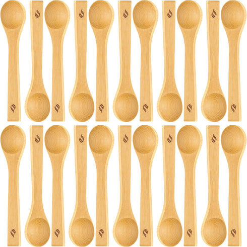 Golden Nature Bamboo Spoon Set (10 Pc), Small Kitchen Teaspoons, Tiny Wooden Spoons Perfect for Sugar, Spices, Seasoning, Coffee, Jam, Herbs, Hone...