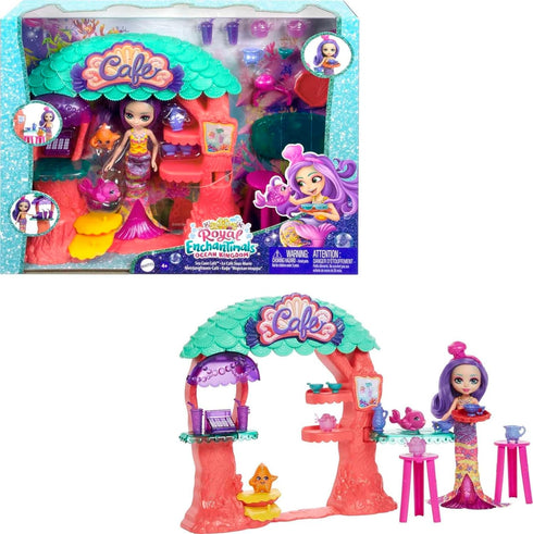 Mattel Enchantimals Sea Cave Cafe Playset (8.8-in), 15+ Pieces, with Martina Mermaid Doll, 2 Animal Besties, and Accessories, Great Gift for Kids ...