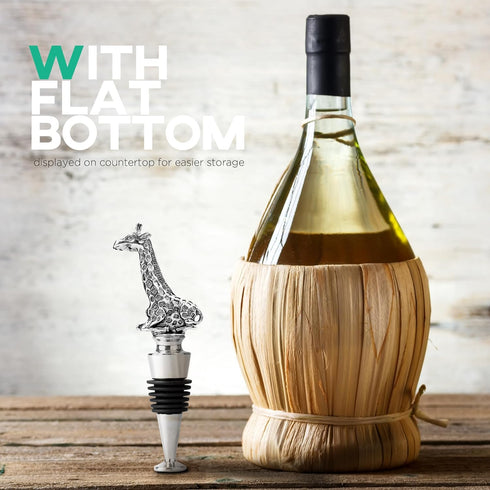 Homestia Wine Stoppers for Wine Bottles, Giraffe Wine Beverage Bottle Stopper, Stainless Steel Reusable Wine Corks with Silicone Seal, Bottle Cove...