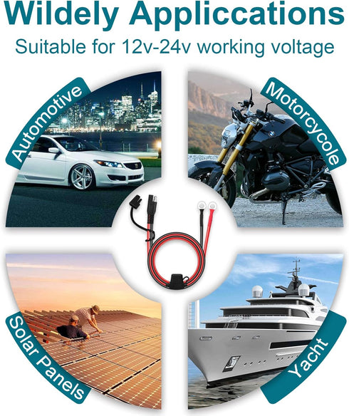 SAE Extension Cable, 2FT 16AWG SAE Battery Connector, Ring Terminal Harness Accessory Cable by MENTBERY...