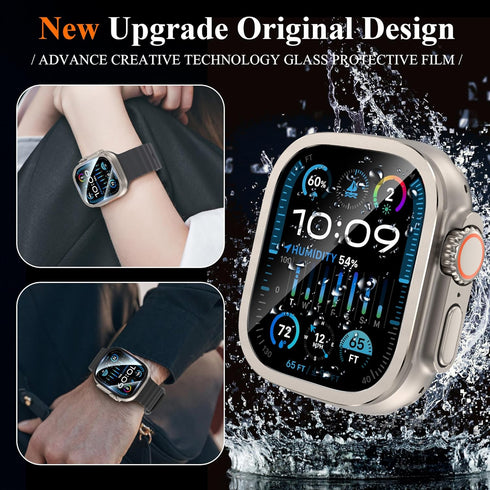 YMHML for Apple Watch Ultra 2 Screen Protector Case 49mm, 2023 Titanium Alloy Frame with Tempered Glass, Waterproof Bubble-Free HD Clear Full Prot...