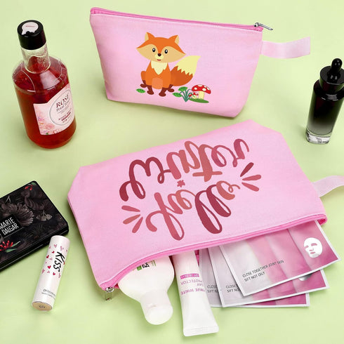 10 Pieces Cotton Canvas Makeup Bag with Bottom and Strap, Multi-Purpose Cosmetic Bag with Zipper Travel Toiletry Pouch, Blank DIY Craft Bag (Pink,...