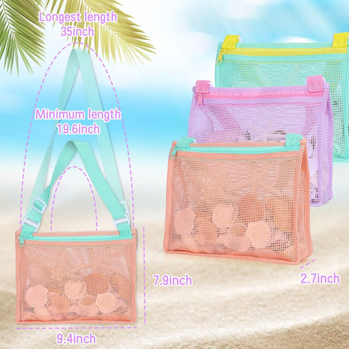 Tagitary Beach Toy Mesh Beach Bag Kids Shell Collecting Bag Beach Sand Toy Shells Beach Toys Swimming Accessories for Boys and Girls(Only Bags,A S...