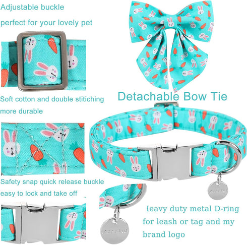 Easter Dog Collar with Bow Tie, Cotton Easter Bowtie Collar for Large Girl Boy Dog, Cute Carrot Pet Collar with Metal Buckle, Easter Day Gift Rabb...