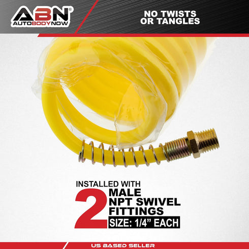 ABN Recoil Hose, 1/4in x 50ft – Portable Polyurethane Coil Hose for Air Compressor, Nailer, Sprayer, Staple Gun...