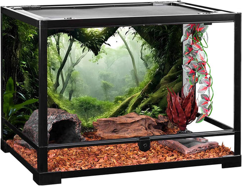 AWERT 72x24 inches Polyester Tropical Rainforest Terrarium Background Stream Green Huge Tree Reptile Habitat Background Foggy Rainforest Aquarium ...