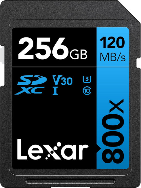 Lexar High-Performance 800x 256GB SDXC UHS-I Memory Card, C10, U3, V30, Full-HD & 4K Video, Up to 120MB/s Read, for Point-and-Shoot Cameras, Mid-R...