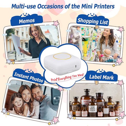 QYCHHJ Mini Printer Portable, Inkless Photo Printer Bluetooth Thermal Sticker Maker Machine with 10 Rolls Paper for Smartphone, iPhone Label Print...