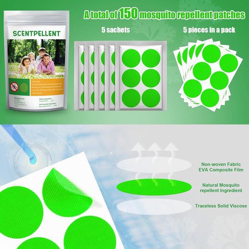 Scentpellent 150 Pack Mosquito Stickers for Kids and Adults, Deet Free Natural Citronella Mosquito Patches for Indoor Outdoor Traveling Camping Hi...