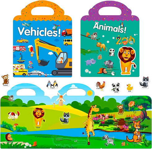 Reusable Quiet Sticker Books for Kids & Toddlers, 4 Sets Travel Stickers Story Busy Books for Toddler 2-4 Years Birthday Gifts - Vehicle, Space, D...