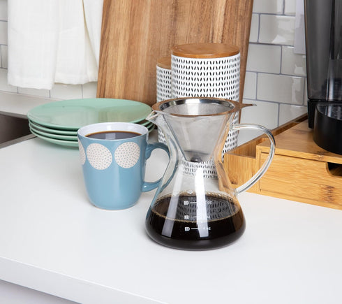 Mind Reader Pour Over Coffee Maker, Single Serve, Reusable Stainless Steel Filter, Glass, 4.76" L x 5.98" W x 6.3" H, Clear...