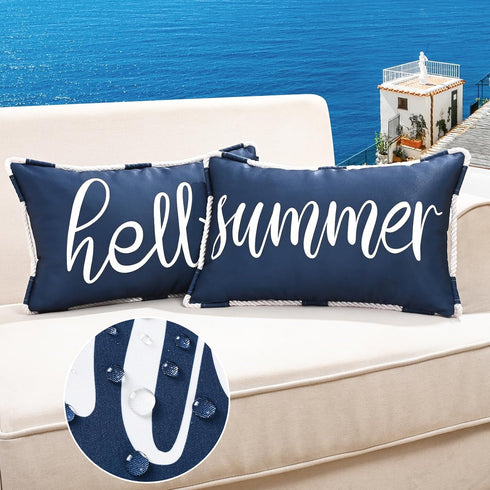 ASPMIZ Outdoor Pillow Covers 12 x 20 Inch, Waterproof Lumbar Throw Pillows for Patio Porch Furniture Couch, Navy Blue Decorative Cushion Cover Set...