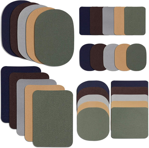 30 Pieces Twill Fabric Patches Fabric Repair Patches Iron on Twill Patch Clothing Repair Patch Kit for Jacket Clothes, 5 Colors and 3 Sizes, 4.9 x...