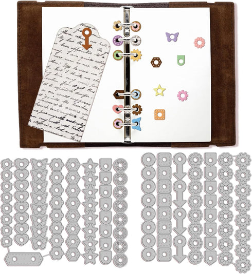 GLOBLELAND Page Tab Hole Reinforcement Cutting Dies for DIY Scrapbooking Metal Geometric Craft Designs Die Cuts Embossing Stencils Template for Pa...