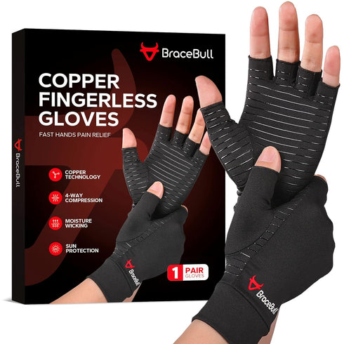 BraceBull Arthritis Gloves (1 Pair), Copper Infused Compression Gloves for Relieve Muscle Pain, Carpal Tunnel, RSI, Rheumatoid, Tendonitis, Finger...