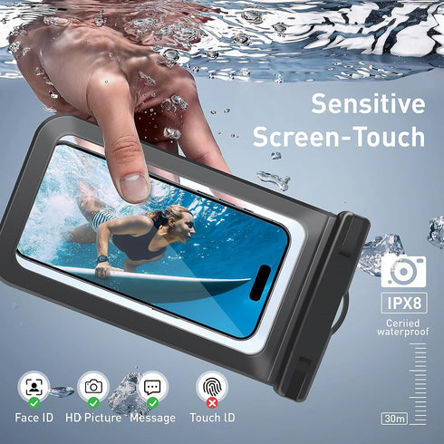Waterproof Phone Pouch, Universal Dry Bag Case Compatible for iPhone 15 14 13 12 Pro Max, IPX8 Beach Essentials Vacation Must Haves, 2 Pack - Blac...