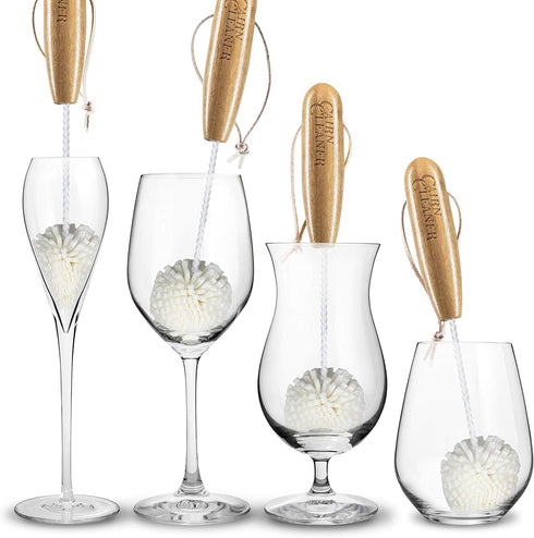 Whiskey Tasting Glass Brush - Also for wine glasses and champagne flutes, Natural Bamboo 3-Pack...