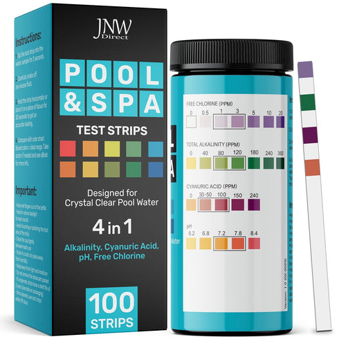 JNW Pool Test Strips, 4in1 Quick & Accurate 100 Pool and Spa Test Strips, Pool Water Test Kit - Free Chlorine, pH, Alkalinity, Cyanuric Acid Pool ...