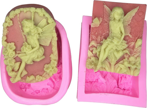 2pcs Flower Fairy Soap Molds Handmade Chocolate Making Bakeware Cooking Mousse Cake Silicone Moulds Fondant Gumpaste diy Mold (Pink)...