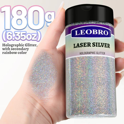 LEOBRO Silver Glitter, 180g/6.35oz Holographic Silver Fine Glitter for Resin, Crafts, Tumblers, Nail Body, DIY Party Decorations...