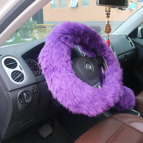 Ogrmar Winter Warm Faux Wool Steering Wheel Cover with Handbrake Cover & Gear Shift Cover for 14.96" X 14.96" Steeling Wheel in Diameter 1 Set 3 P...