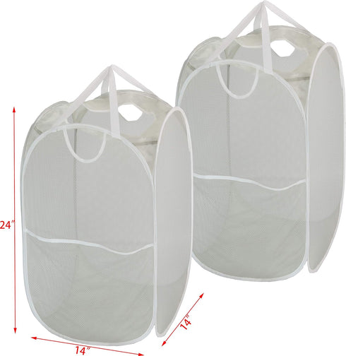 Simple Houseware Mesh Pop-Up Laundry Hamper Basket With Side Pocket, Gray - 2 Pack...