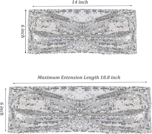 SquarePie Pack of 10 Sequin Chair Sashes Silver Sparkling Bands Decorative Bows for Wedding Banquet Party Event Decor...