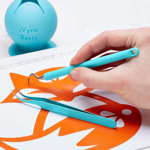 iVyne Berry and Silicone Weeding Tools - Suction Vinyl Weeder, Craft Tweezer, Scrap Collector Holder, Storage for Cricut, Silhouette Accessories -...