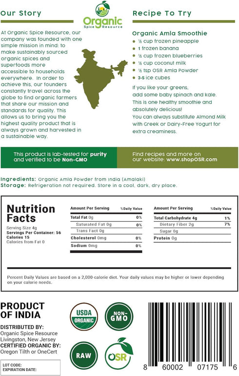 Organic Amla Powder | 8 oz (226g) | Amalaki, Non-GMO, 100% Raw from India, by SHOPOSR...
