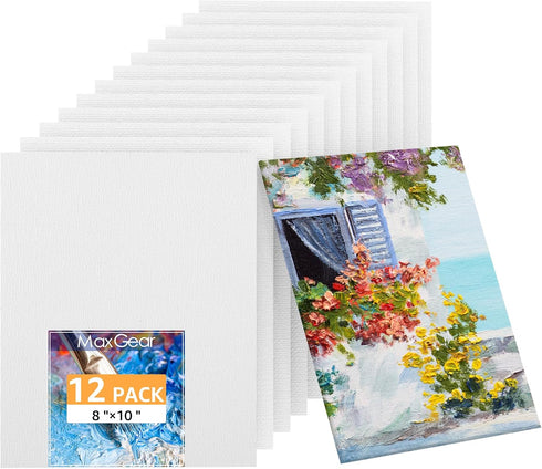 MaxGear Canvases for Painting 8"x10", 12 Pack Painting Canvas Panels, 100% Cotton Blank Flat Art Canvases for Painting for Acrylics Oil Watercolor...