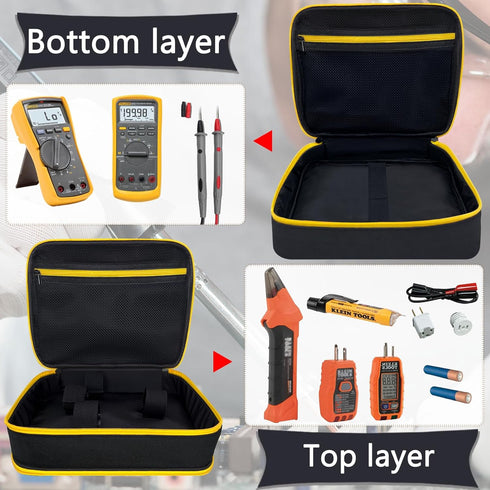 Double-Layer Bag For Klein Tools Et310 & Rt250 GFCI Outlet Tester & Electrical Test Kit, Storage For Digital Multimeter, Clamp Meter And Accessori...