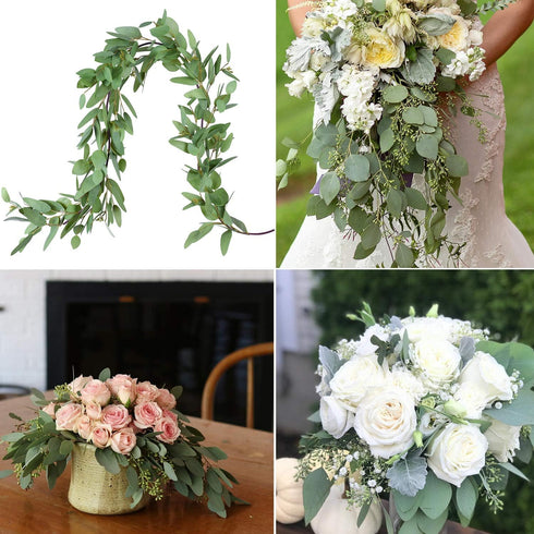 DearHouse 5.5ft Seeded Eucalyptus Garland, Artificial Vines Faux Eucalyptus Leaves Table Garland Artificial Greenery Wedding Backdrop Arch Wall De...