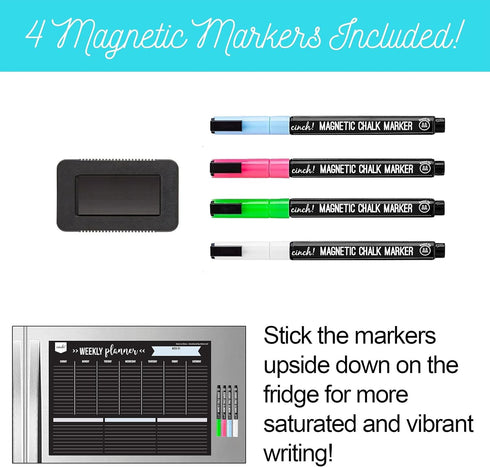 Cinch Magnetic Dry Erase Weekly Calendar Blackboard for Fridge 17"x12" - 4 Fine Tip Markers & Large Eraser w/Magnetic Weekly Planner for Fridge - ...