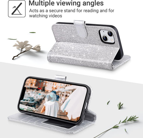 ULAK Compatible with iPhone 14 Plus Wallet Case with Card Holder, Flip iPhone 14 Plus Case for Women Girls PU Leather Kickstand Wrist Strap Shockp...