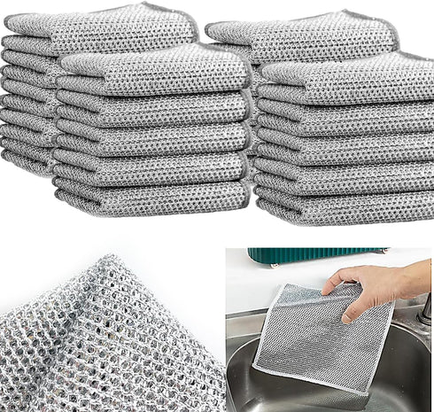 Double Layer Multipurpose Non-Scratch Wire Dishcloth - Soft Wire Dishwashing Rags Safe for Non Stick Cookware for Dishes, Sinks, Counters, Stove T...