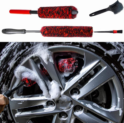 Metal Free Soft Wheel Rim Brush 4 Pack, Synthetic Car Cleaning Brush, Highly Water Absorption, Dense and Durable Tire Brush for Cleaning Wheels, R...