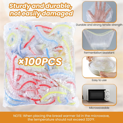 100 Pcs Bowl Covers For Bread Proofing, Plastic Covers For Bowls, Reusable Elastic Bowl Covers For Food Preservation Outdoor Food Covers To Keep B...