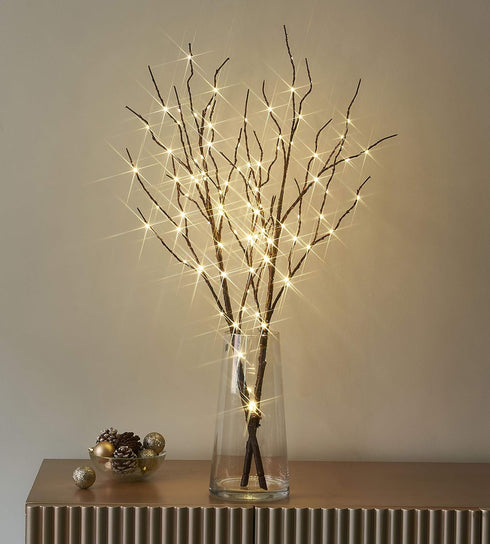LITBLOOM Lighted Brown Willow Branches 32IN 100 LED with Timer Battery Operated, Tree Branch with Warm White Lights for Holiday Christmas Decorati...