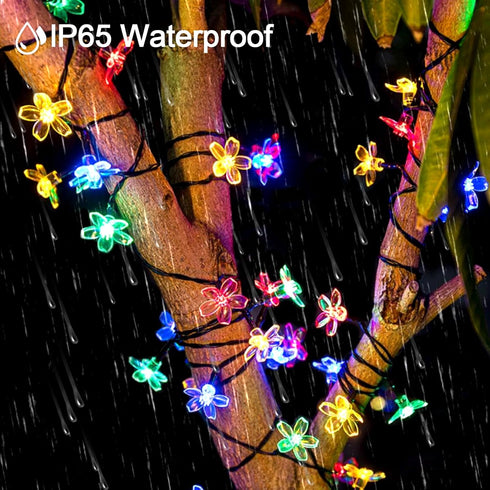 Solar Flower String Lights, 50LED 23Ft Cherry Blossom String Lights, 8 Modes Sakura Fairy Lights Outdoor, IP65 Waterproof Flower Lights for Garden...