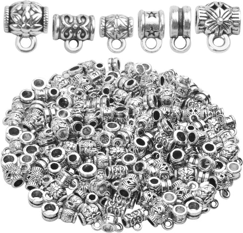 100g (120-220pcs) Tibetan Silver Bail Beads Jewelry Connector Bails Beads for Necklace Bracelet Jewelry Making,6 Styles...