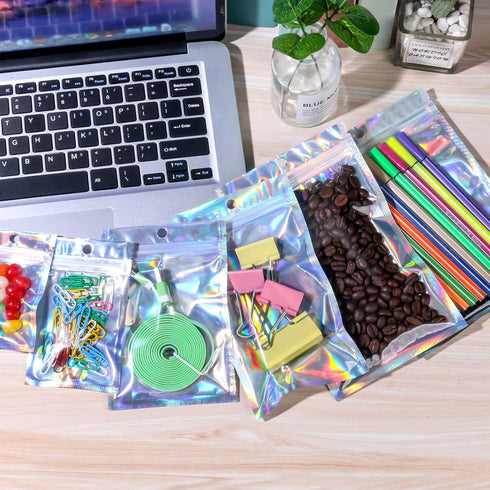 100 Pack Resealable Mylar Bags Smell Proof Pouch Aluminum Foil Packaging Plastic Ziplock Bag,Small Mylar Storage Bags For Candy,Jewelry,Screw,Holo...