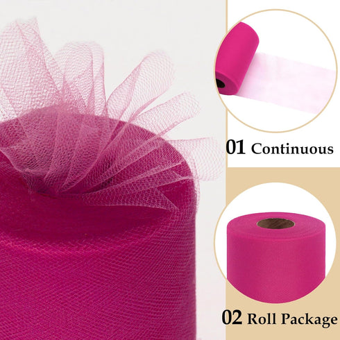 Fuchsia Tulle Fabric Roll 6 Inch by 100 Yards (300 feet) Sheer Tulle Ribbon for Halloween Party Decorations Tutu Gift Wrapping Valentine's Day Tab...