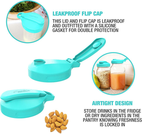 Masontops Multi Top - 2PK - Small Mouth Mason Jar Lids with Pour Spout and Flip Cap – Sip, Pour, Store & More- Jar Not Included...