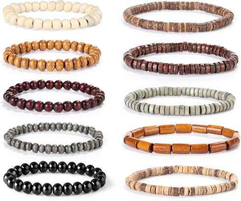 FIBO STEEL 2-10Pcs 8-11mm Wood Beaded Bracelet for Men Buddhist Beads Elastic...